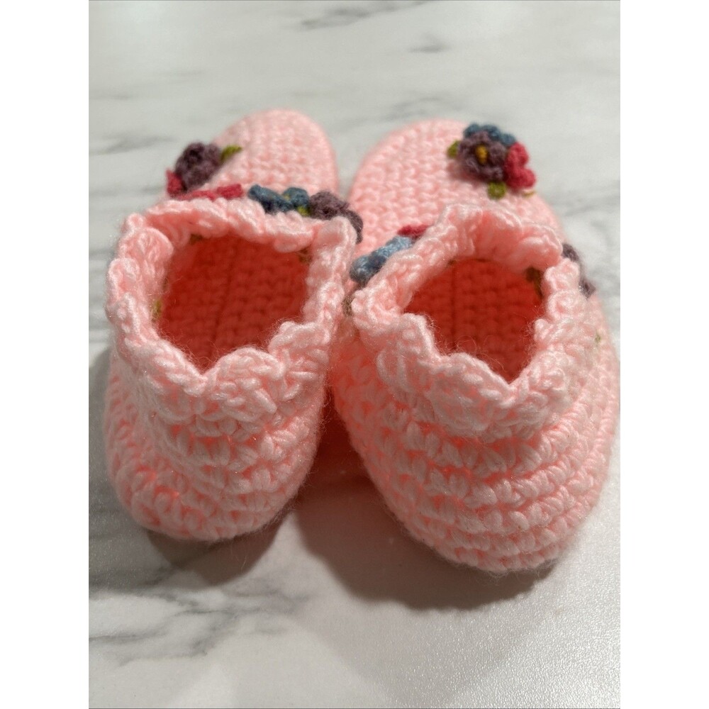 New Vintage Lillian Vernon Crochet Slippers OS Pink 9” Long Granny Core Cottage - Picture 4 of 9